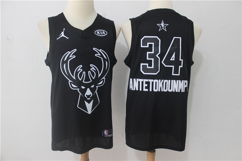 Men Milwaukee Bucks #34 Antetokounmp Black 2108 All Stars NBA Jerseys->->NBA Jersey